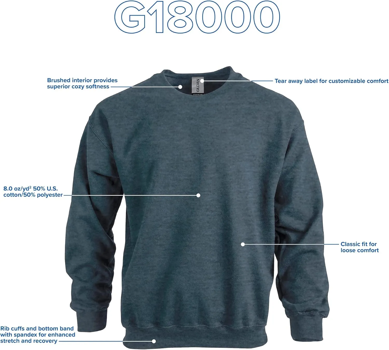 Gildan Unisex Adult Fleece Crewneck Sweatshirt, Style G18000, Multipack