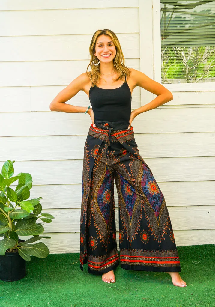 Golden Feather Peacock Palazzo Wrap Pants
