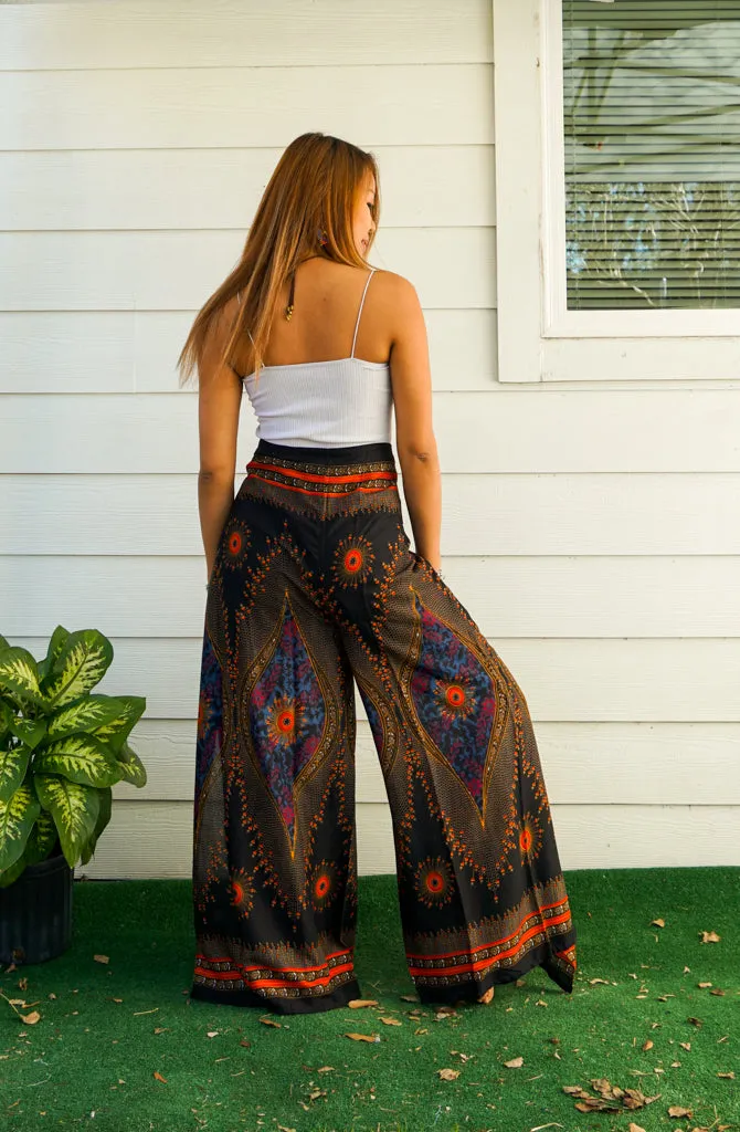Golden Feather Peacock Palazzo Wrap Pants