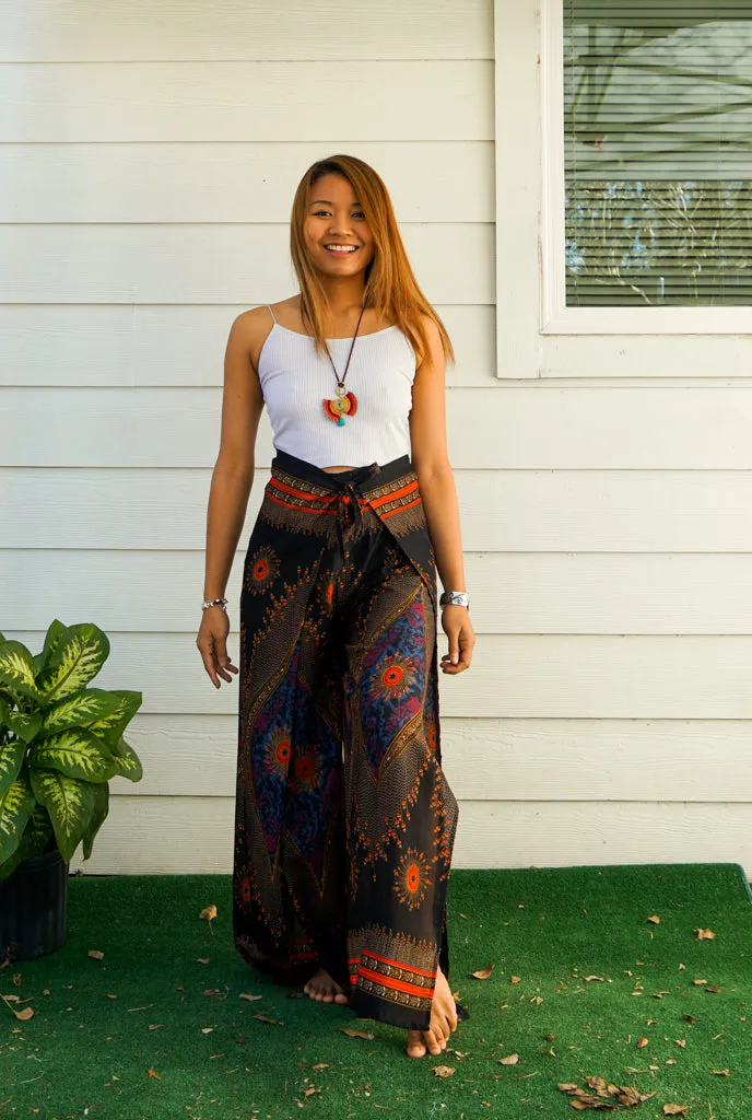 Golden Feather Peacock Palazzo Wrap Pants