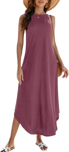 Halife Women's Summer Casual Sleeveless Beach Dress Long Halter Side Slit Maxi Sun Dresses