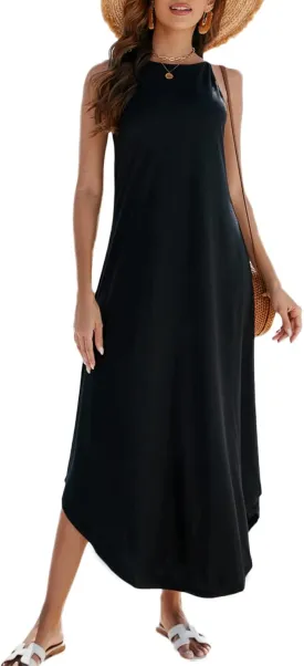 Halife Women's Summer Casual Sleeveless Beach Dress Long Halter Side Slit Maxi Sun Dresses