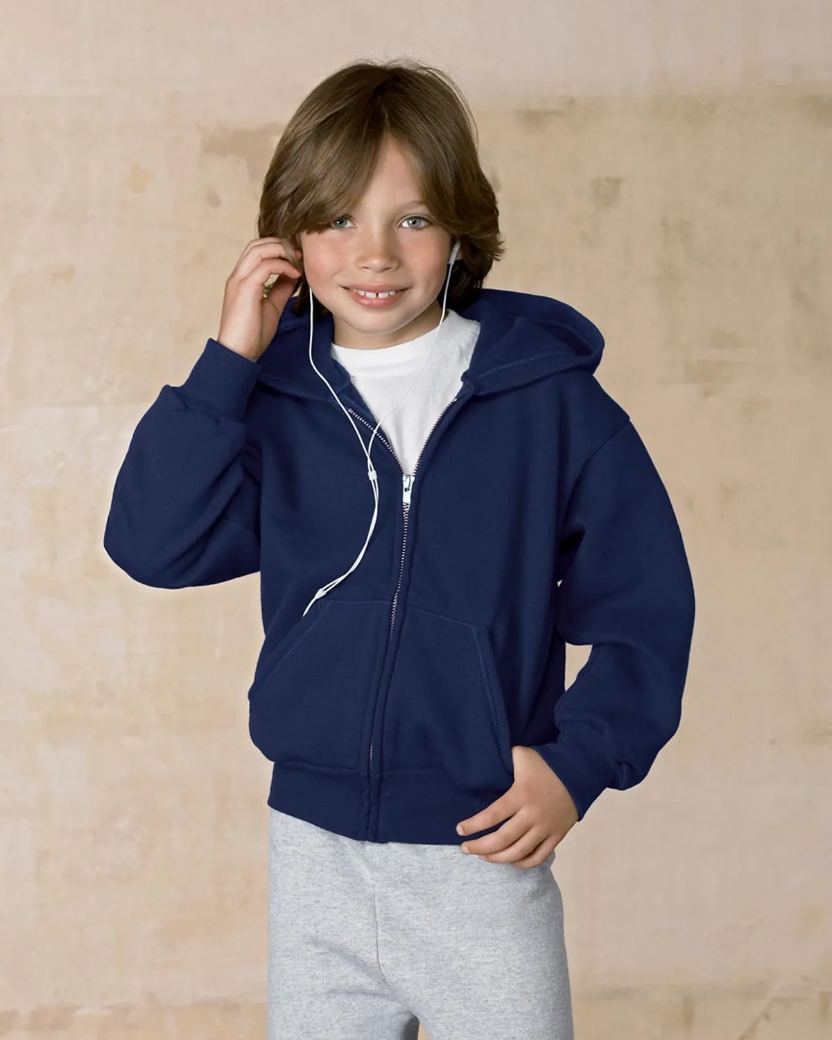 Hanes Comfortblend EcoSmart Full-Zip Kids' Hoodie Sweatshirt, Youth XL (18-20), Ash