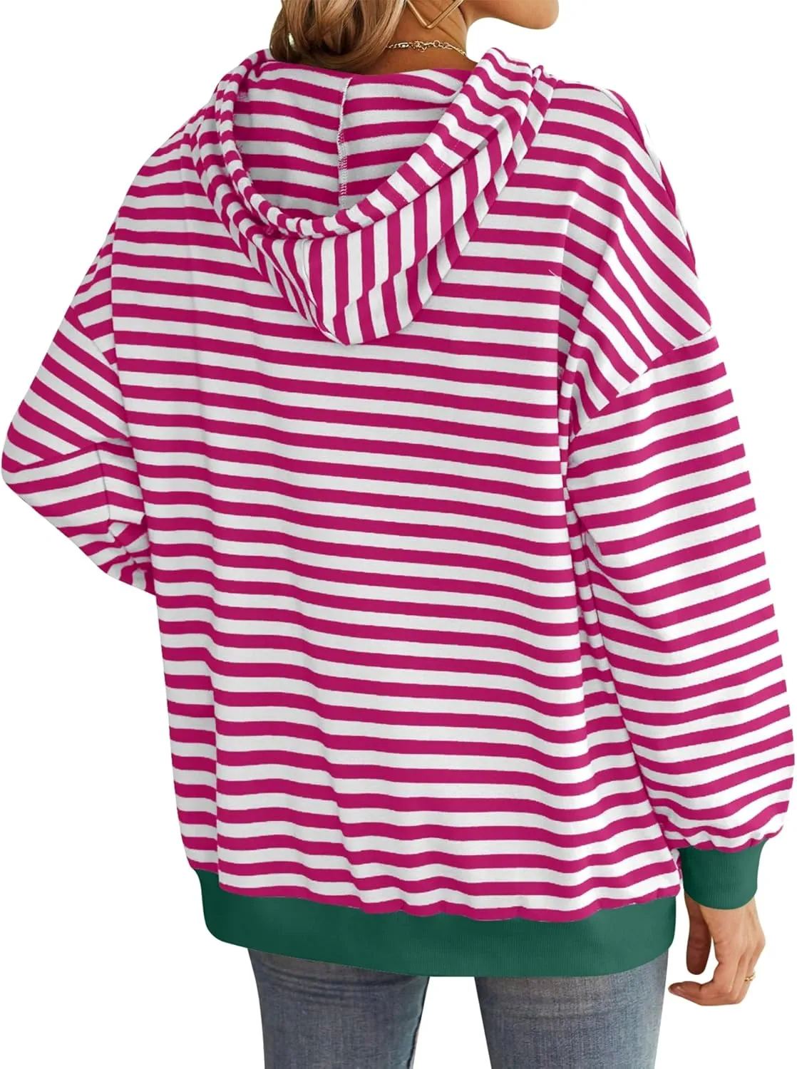 HangNiFang Oversized Striped Sweatshirt for Women Color Block Hoodies Pullover Top Long Sleeve Y2K Clothes