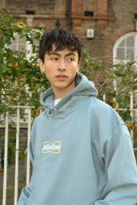 Hoodie in Dusty Blue with Futuristic Logo Embroidery