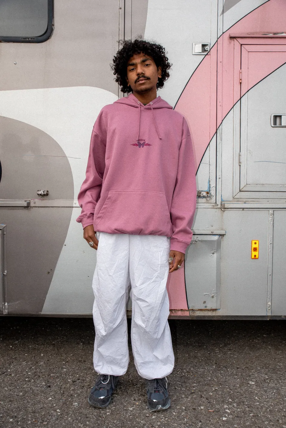 Hoodie in Dusty Purple With Y2k Butterfly Print