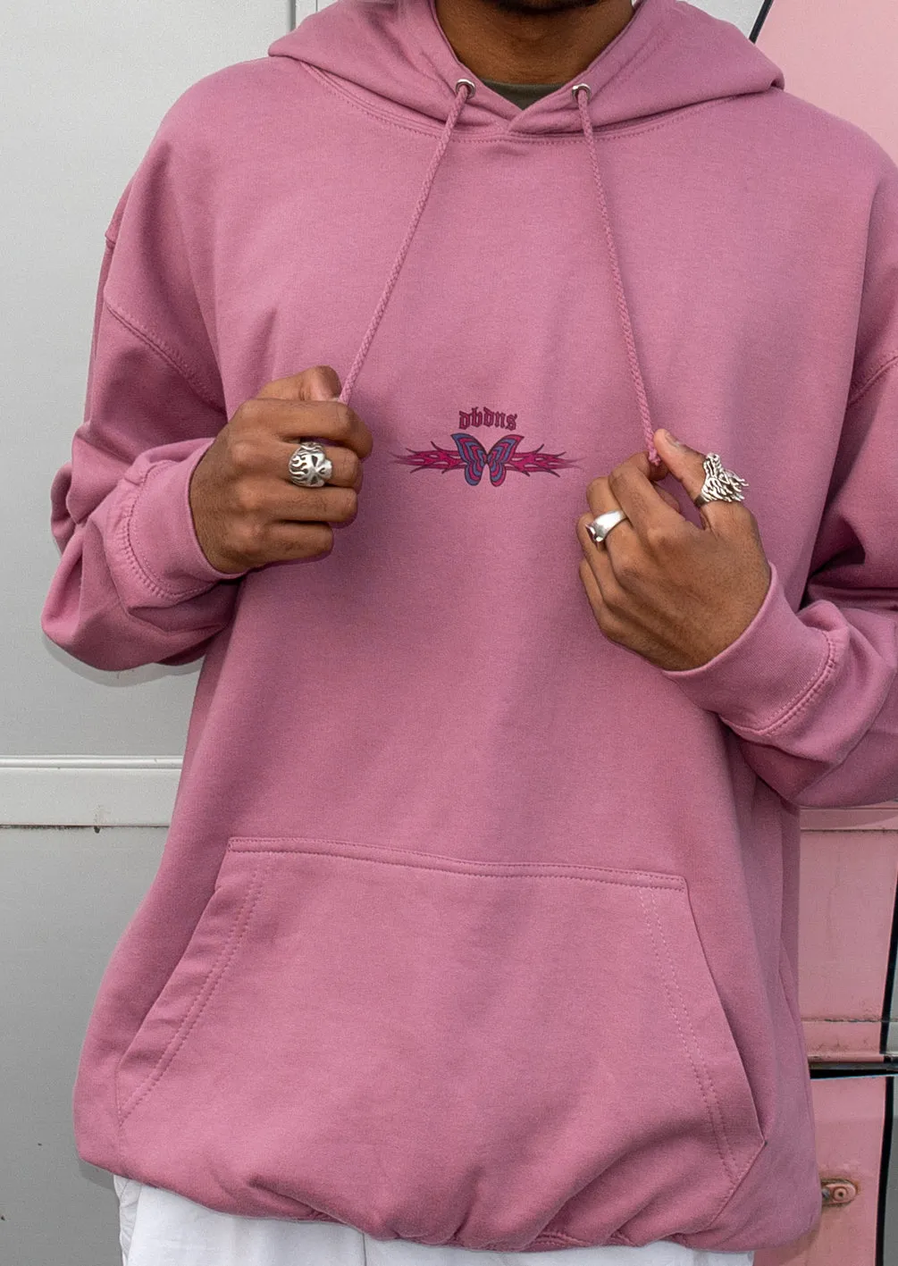 Hoodie in Dusty Purple With Y2k Butterfly Print
