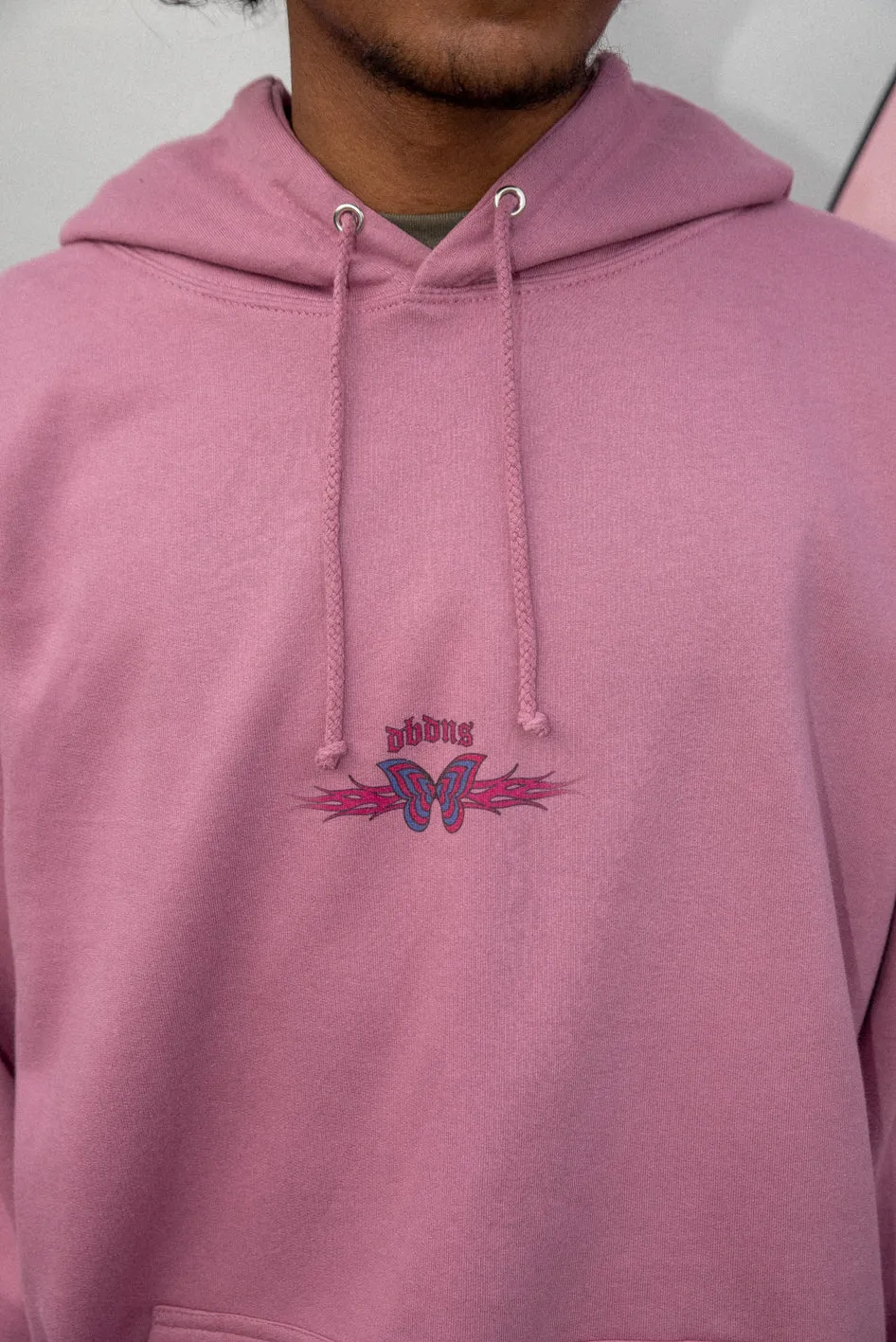 Hoodie in Dusty Purple With Y2k Butterfly Print