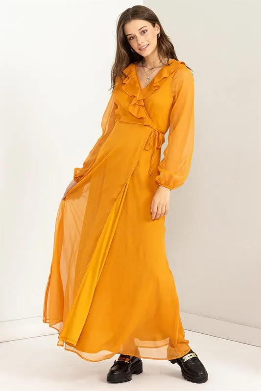 HYFVE Lost In Love Ruffle Tie Waist Maxi Wrap Dress