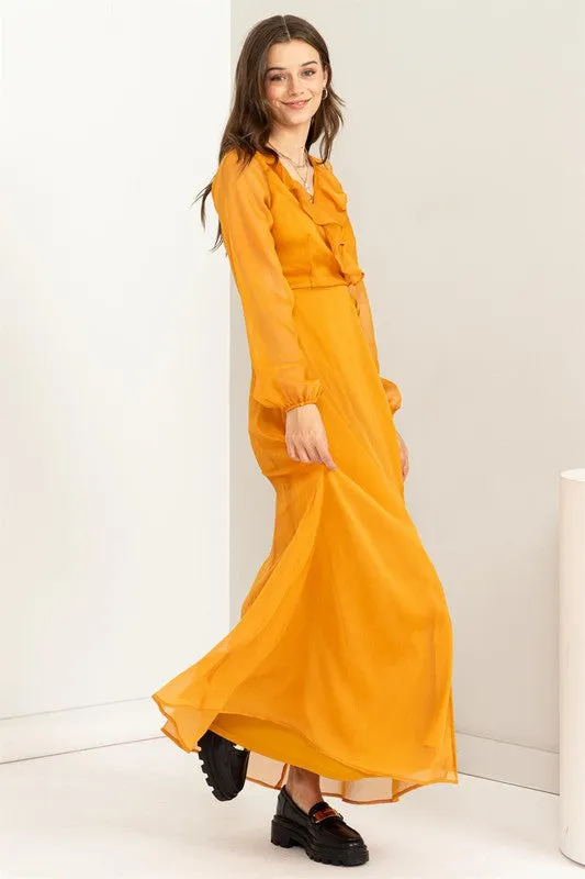 HYFVE Lost In Love Ruffle Tie Waist Maxi Wrap Dress