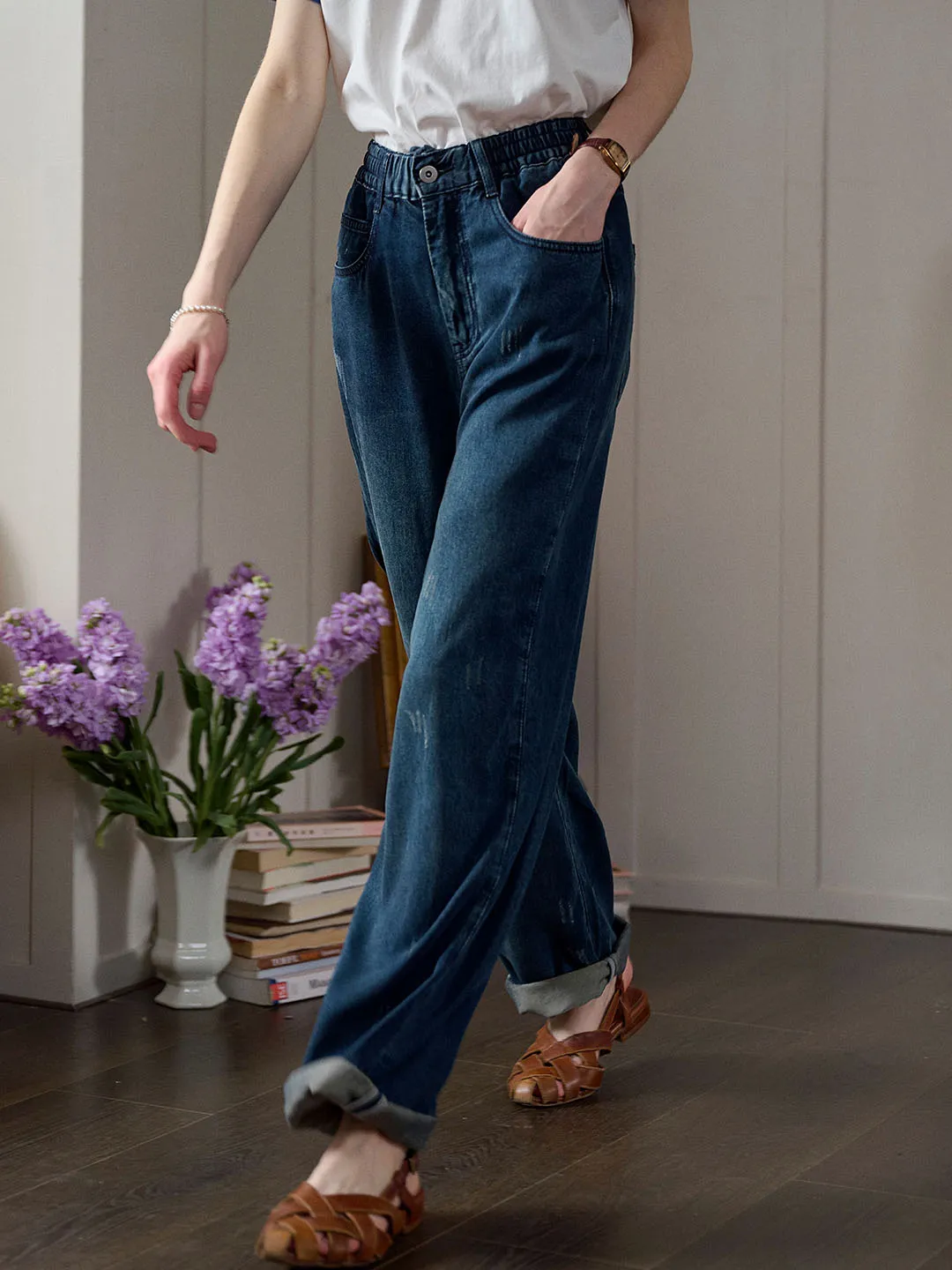 Jayla Vintage High-rise Straight-leg Drawstring Jeans