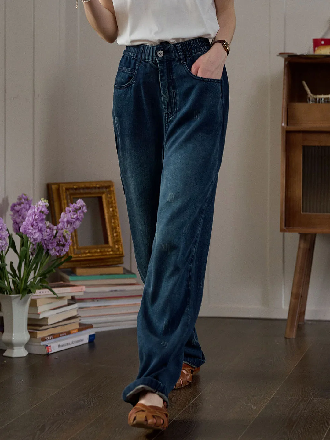 Jayla Vintage High-rise Straight-leg Drawstring Jeans