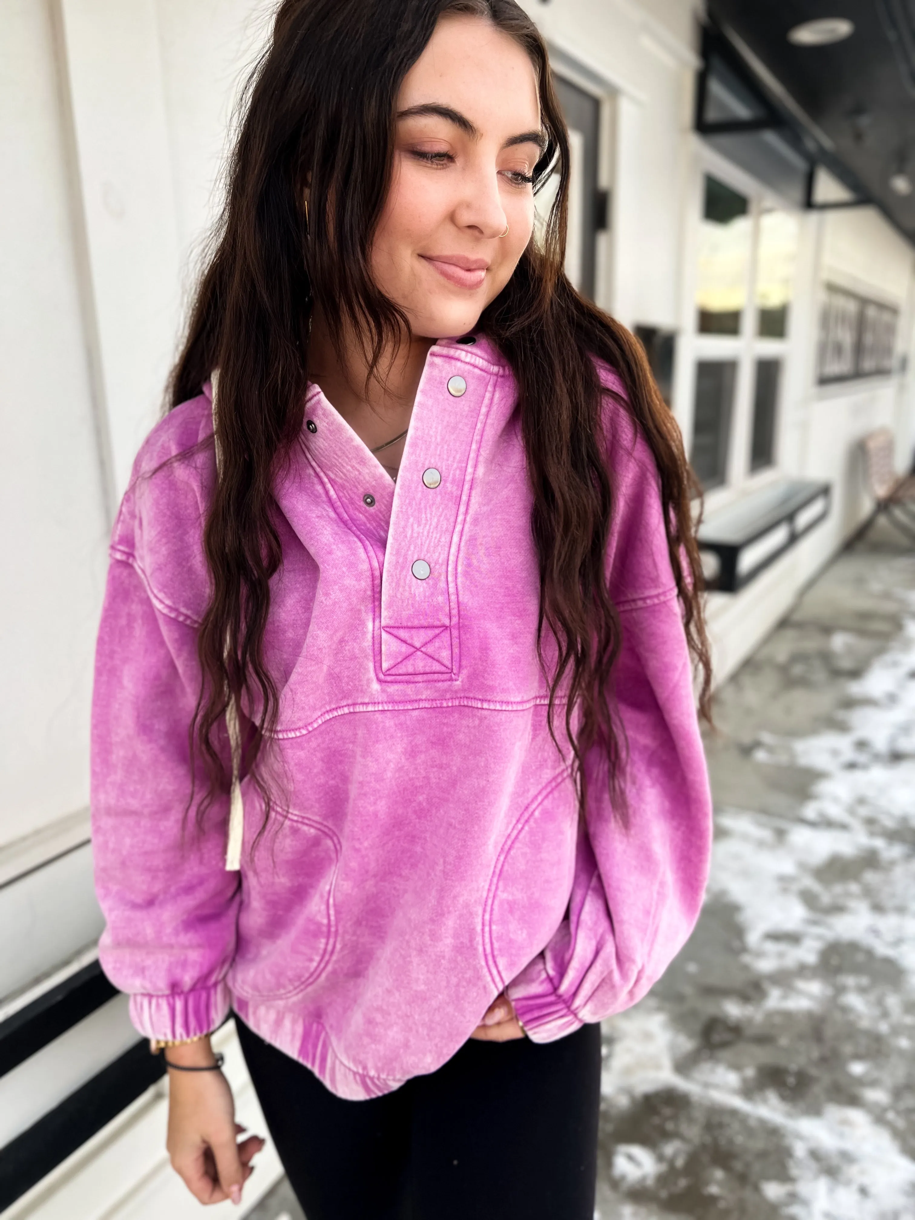Just Comfort Oversized Fleece Pocket Hoodie- Mauve