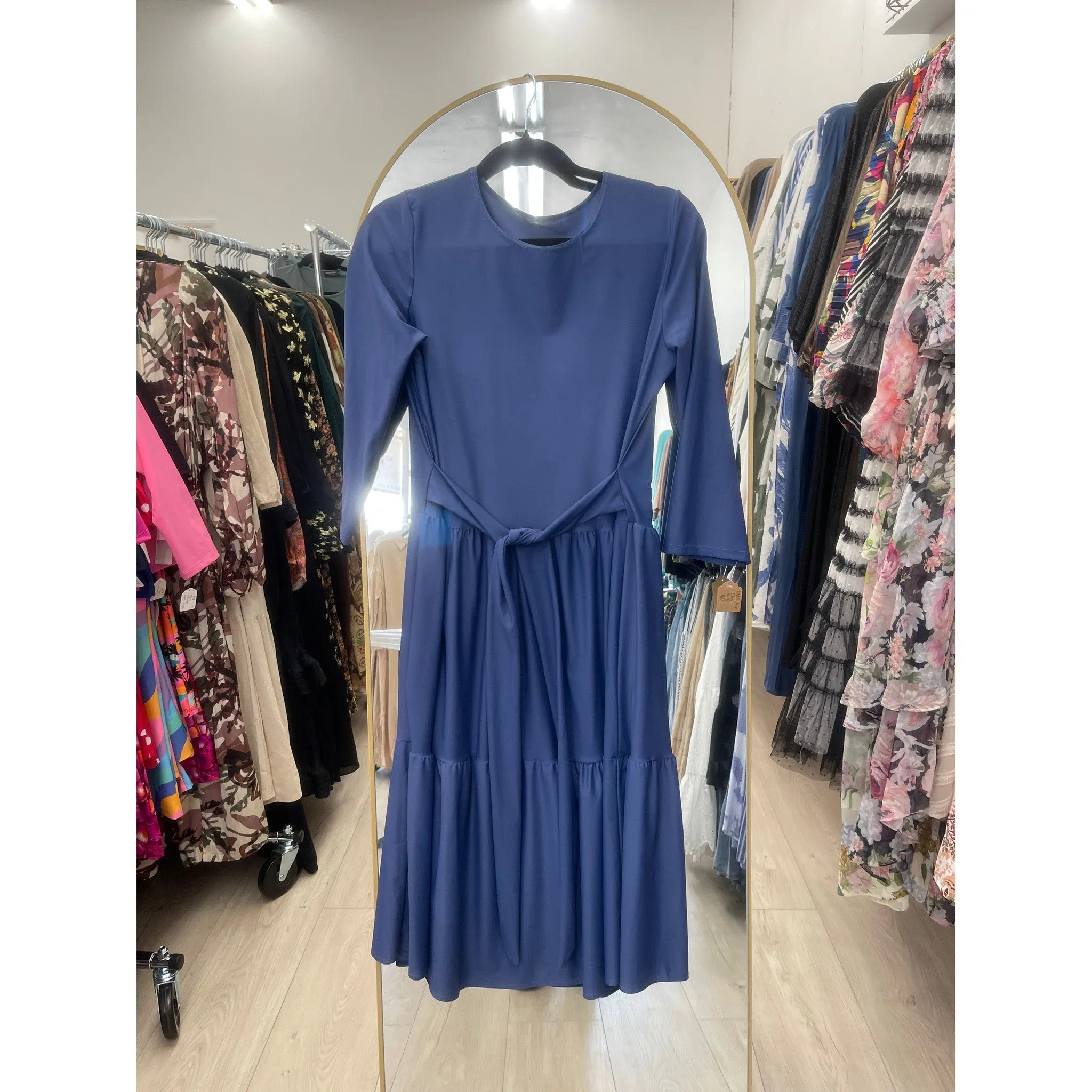 Ladies Modest Tiered Swim Dress - Light Navy, Sizes S-XL