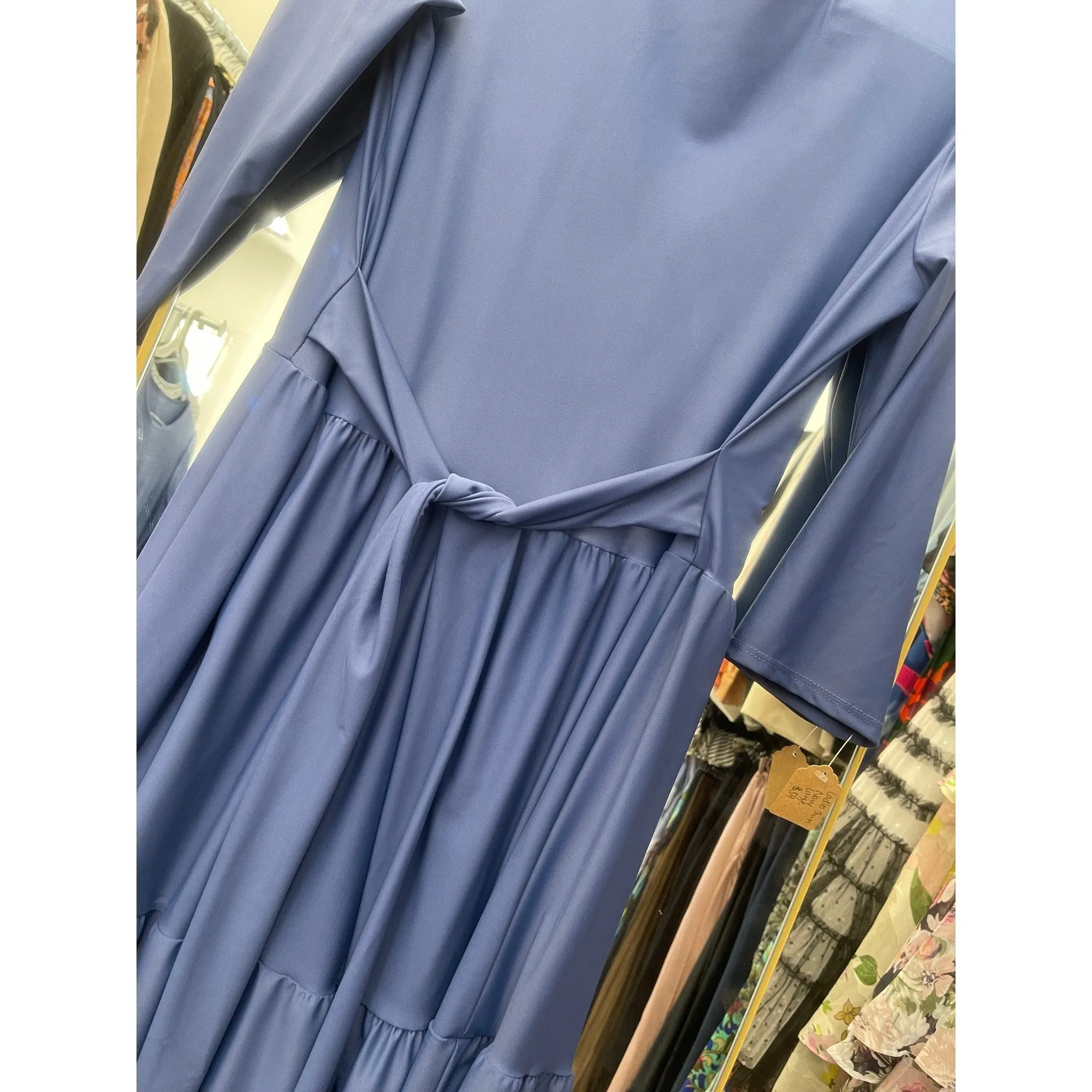 Ladies Modest Tiered Swim Dress - Light Navy, Sizes S-XL