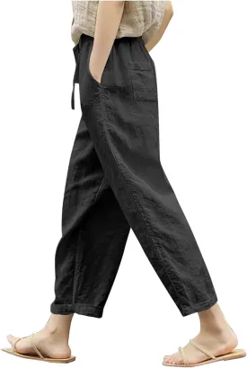 Liene Pants for Women,Womens Casual Summer 2025 Drawstring Elastic High Waist Pant Comfy Woman Trousers
