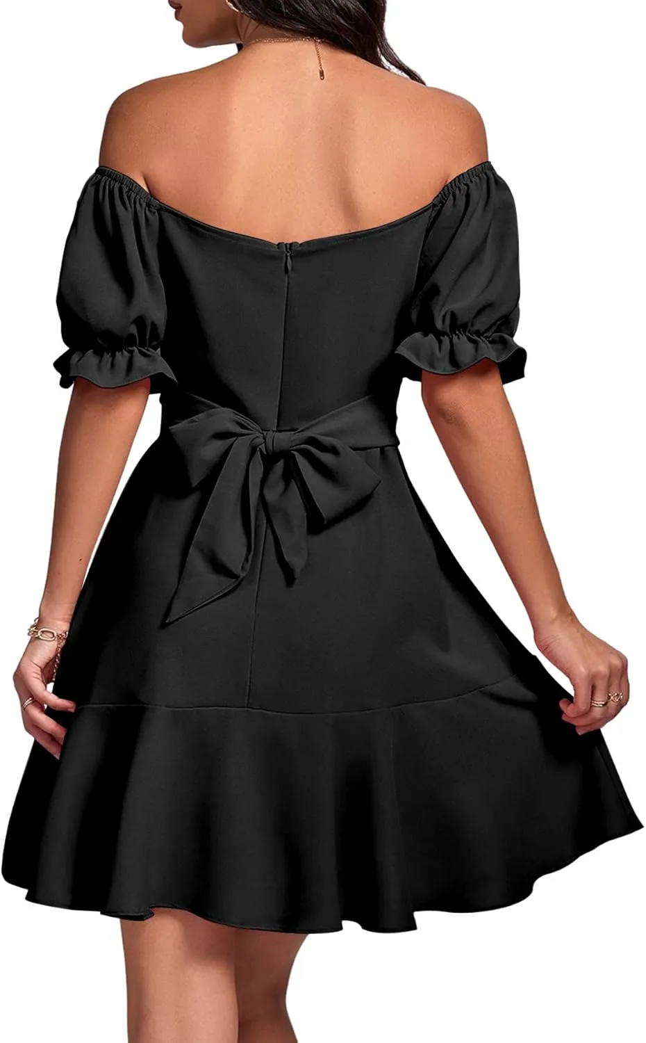 LYANER Women's Square Neck Ruffle Wrap Mini Dress Off Shoulder Flounce Short Sleeve A Line Flowy Dress