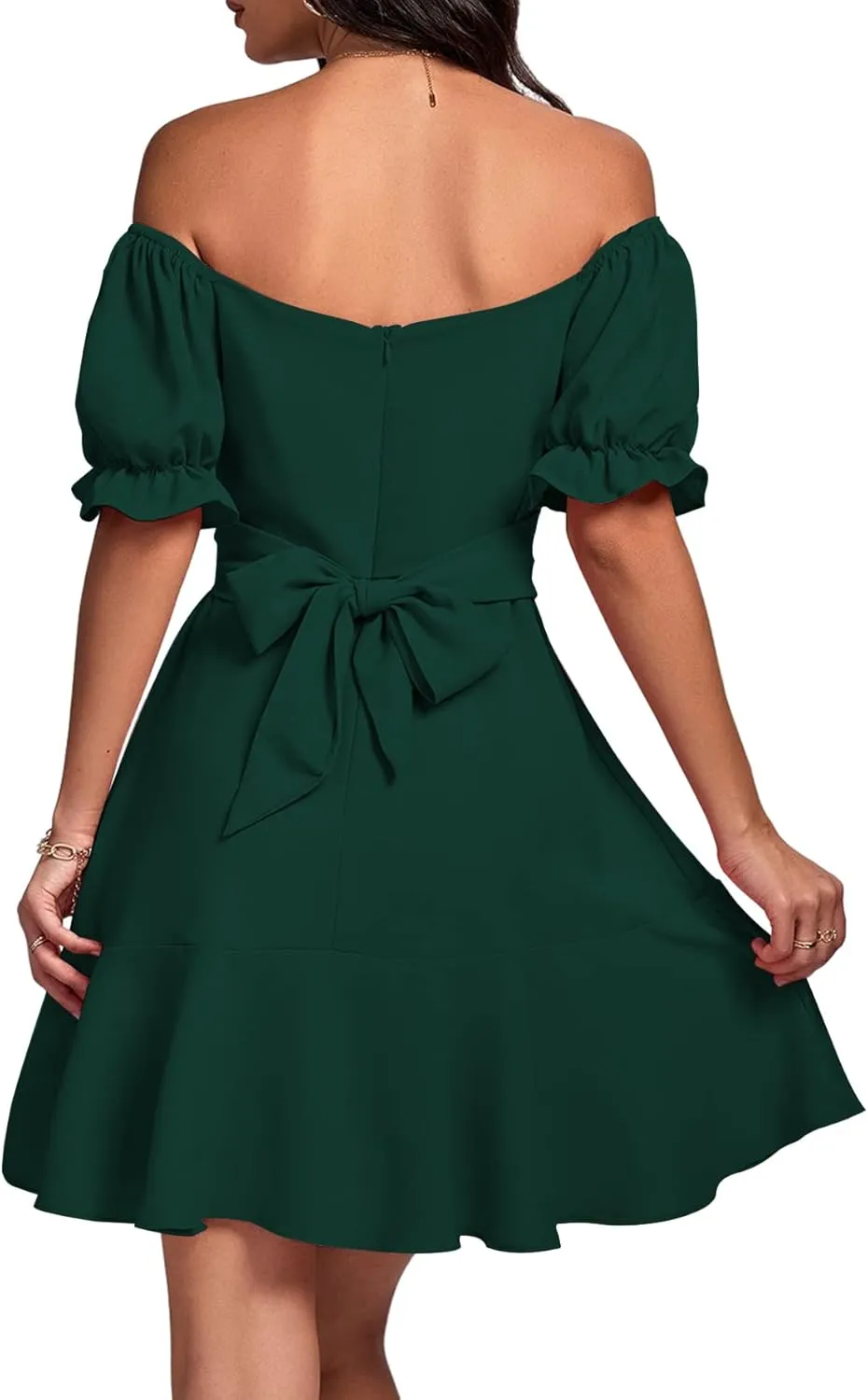 LYANER Women's Square Neck Ruffle Wrap Mini Dress Off Shoulder Flounce Short Sleeve A Line Flowy Dress