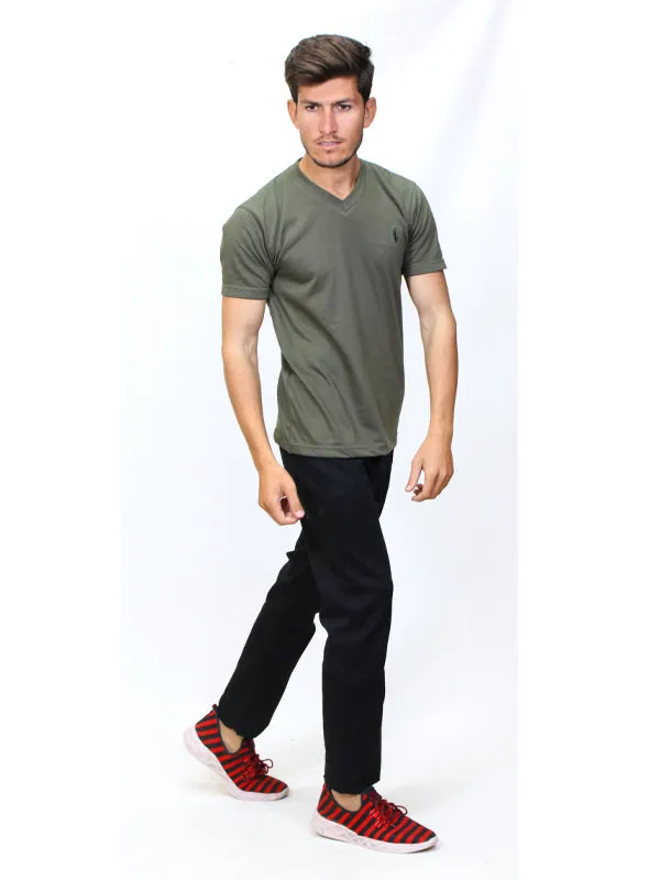 M Men's V-Neck T-Shirt P Green