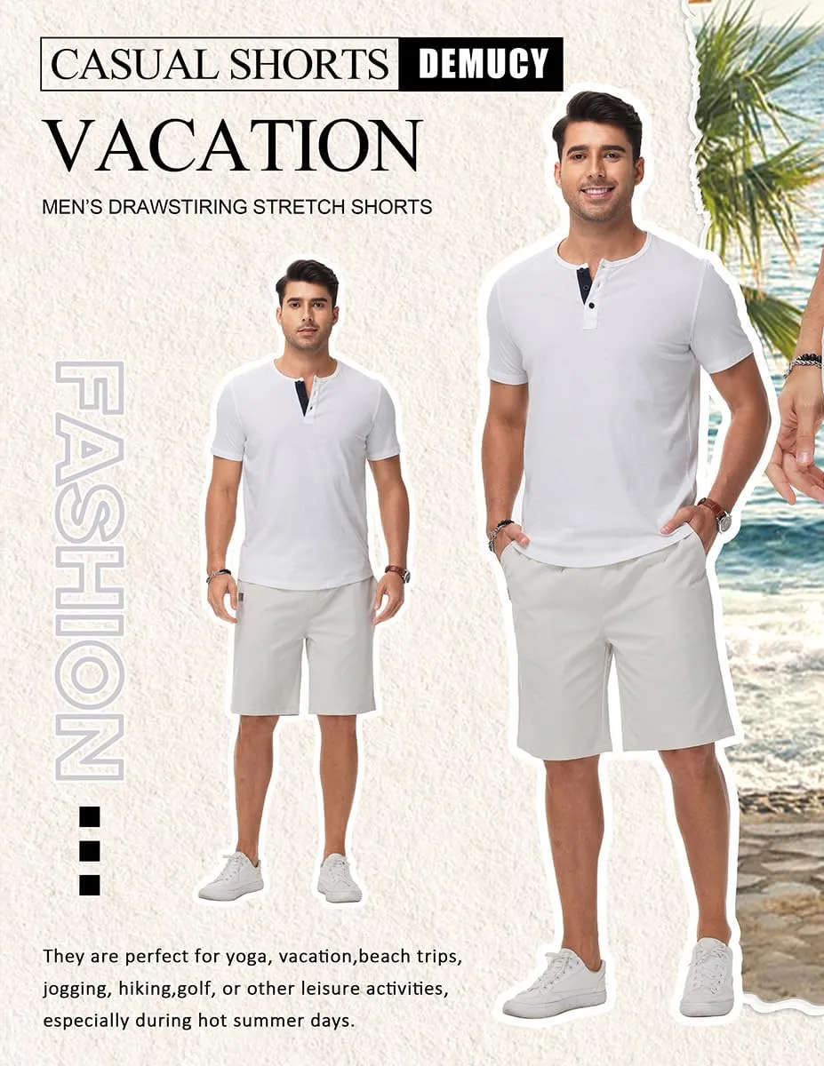 Mens Casual Shorts Summer Drawstring Twill Chino Short Golf Vacation Jogger Elastic Waist Short with 4 Pockets