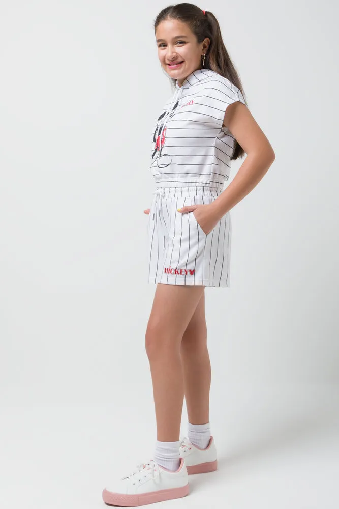 Mickey Mouse Jogger Stripped Shorts White