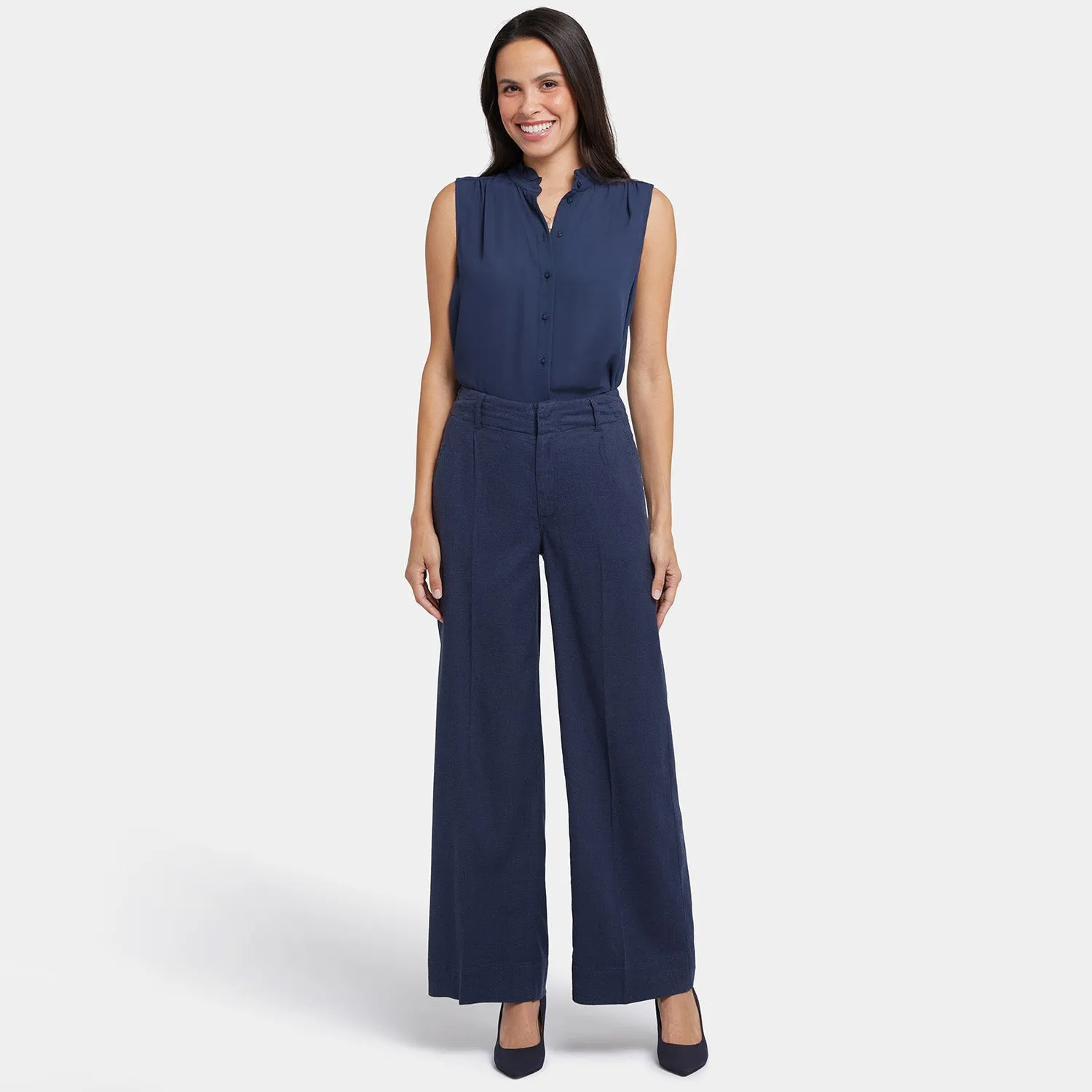Mona Wide Leg Trouser Pants - Oxford Navy
