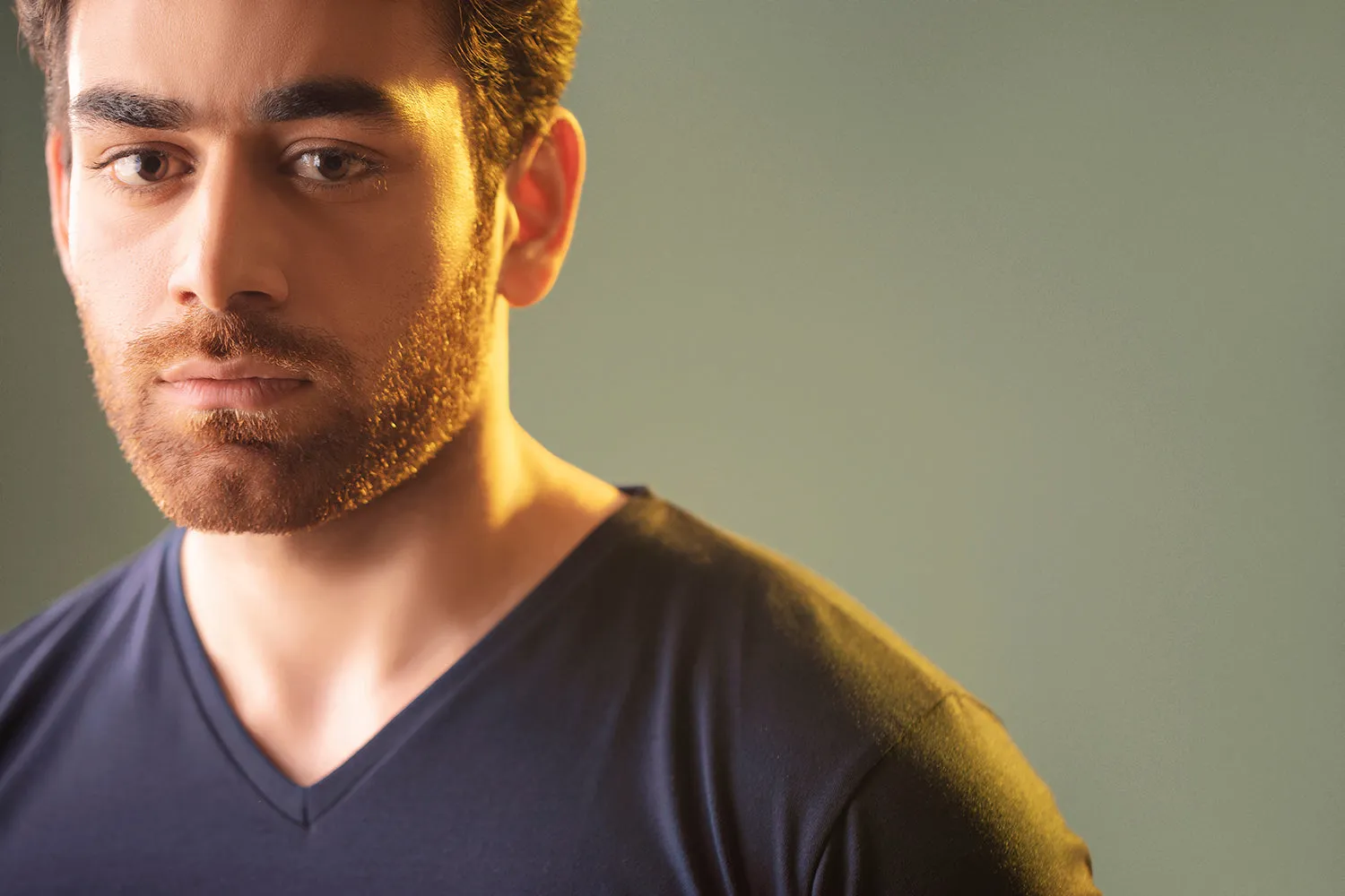 Navy Blue Half Sleeve V Neck