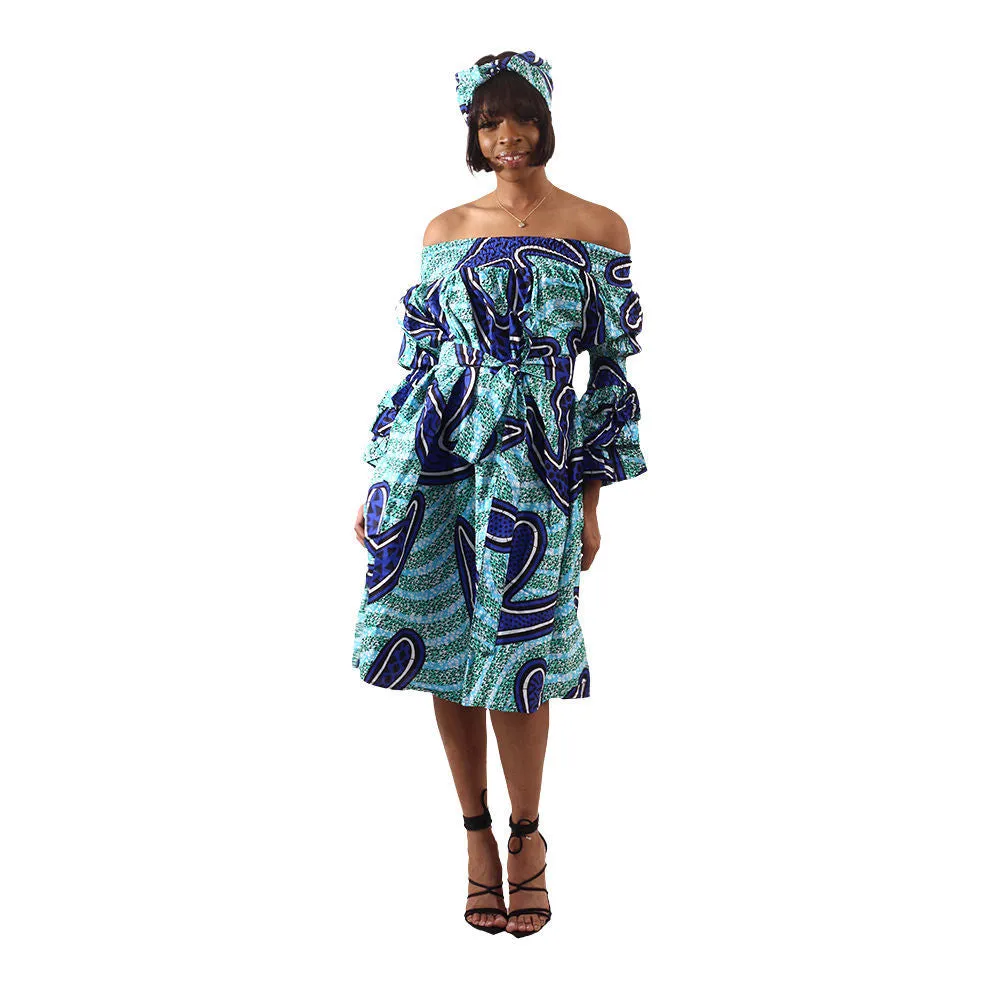 Off Shoulder Belted Ankara Shift Dress