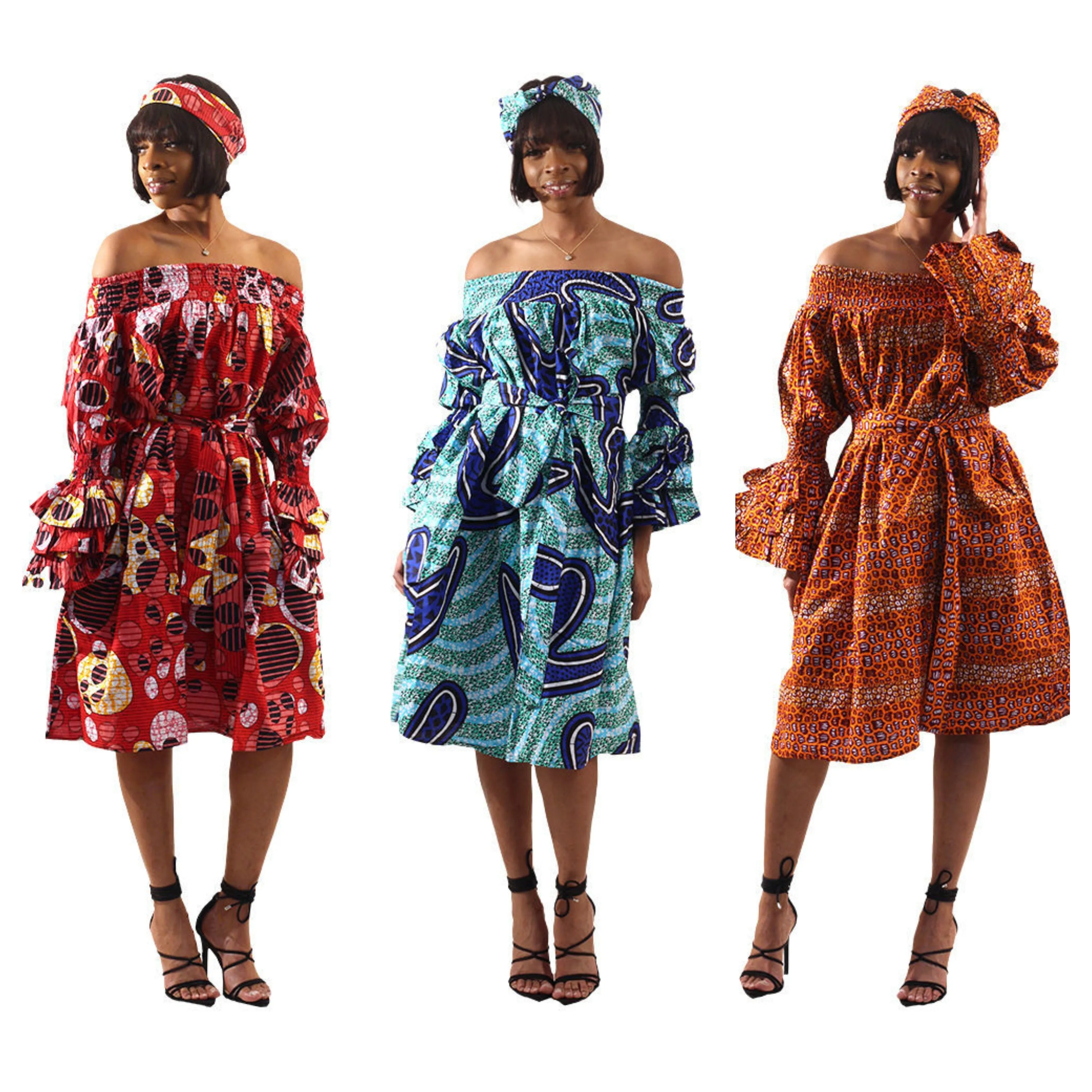 Off Shoulder Belted Ankara Shift Dress