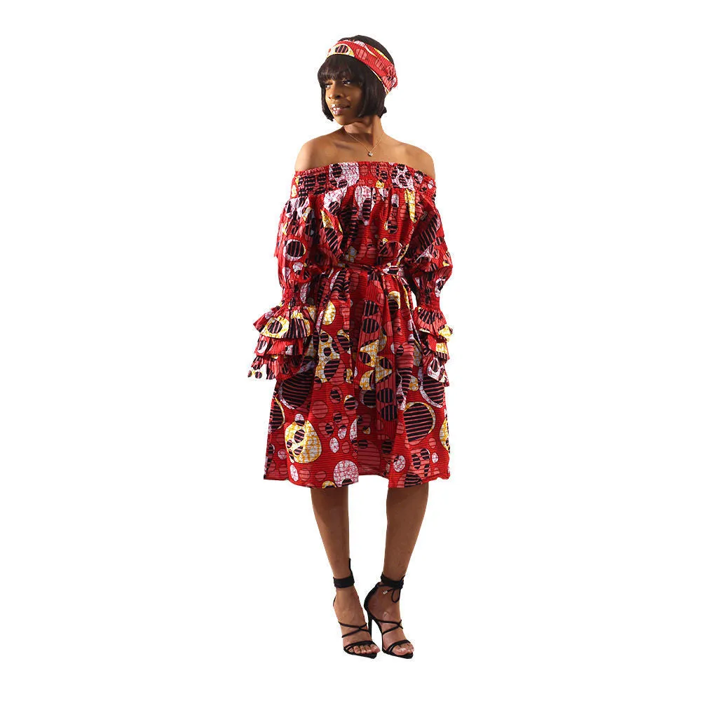 Off Shoulder Belted Ankara Shift Dress