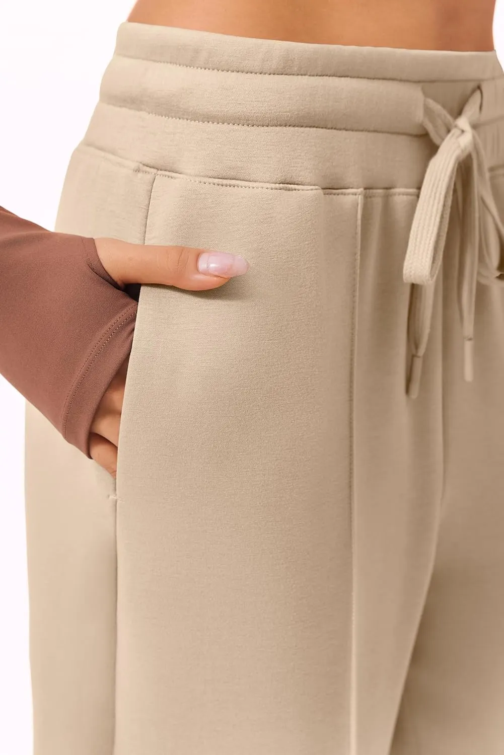 PINSPARK Wide Leg Sweatpants Women High Waisted Baggy Sweat Pants Elastic Elevated Seams Loose Active Pants with Pockets