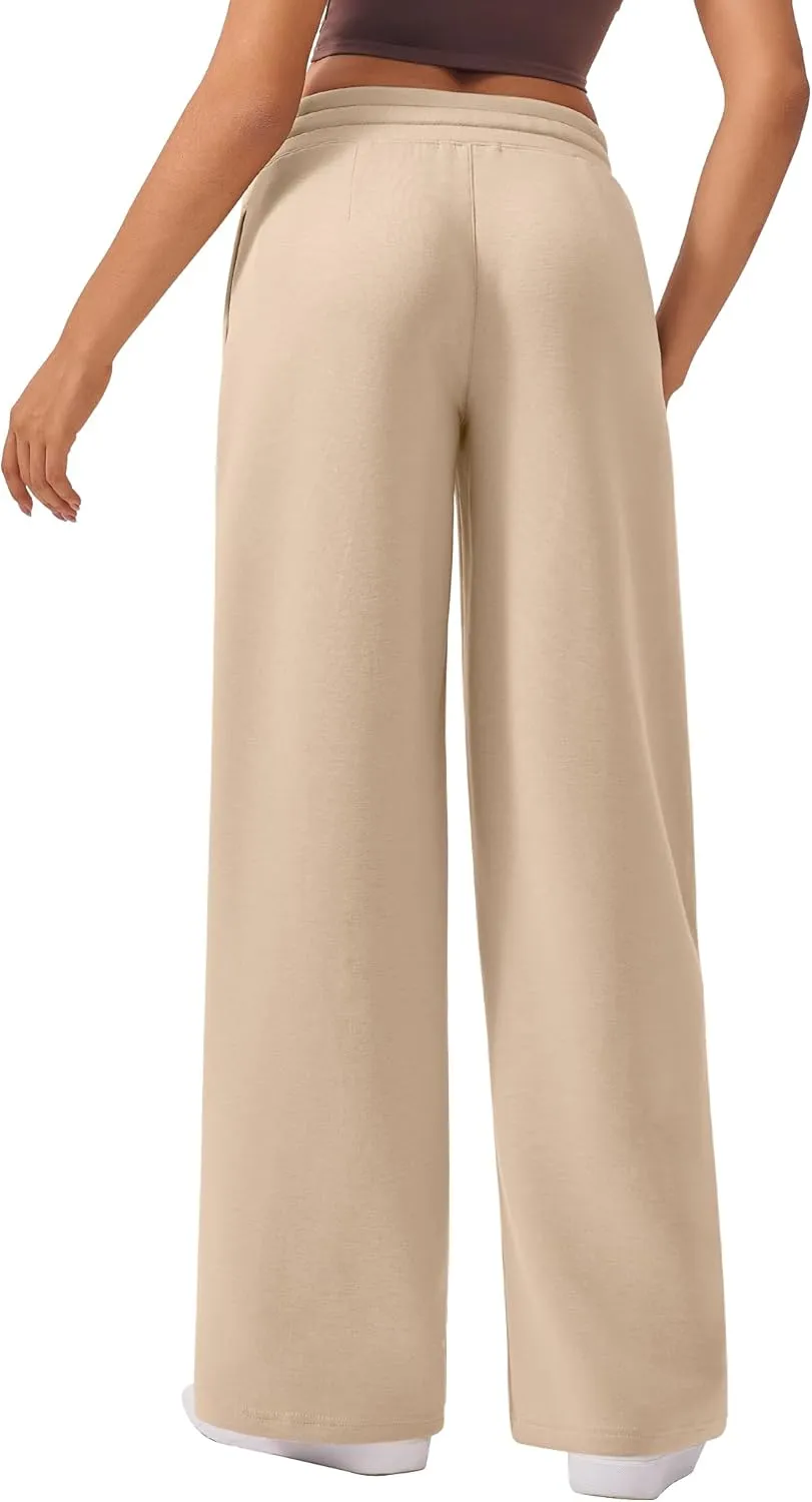 PINSPARK Wide Leg Sweatpants Women High Waisted Baggy Sweat Pants Elastic Elevated Seams Loose Active Pants with Pockets