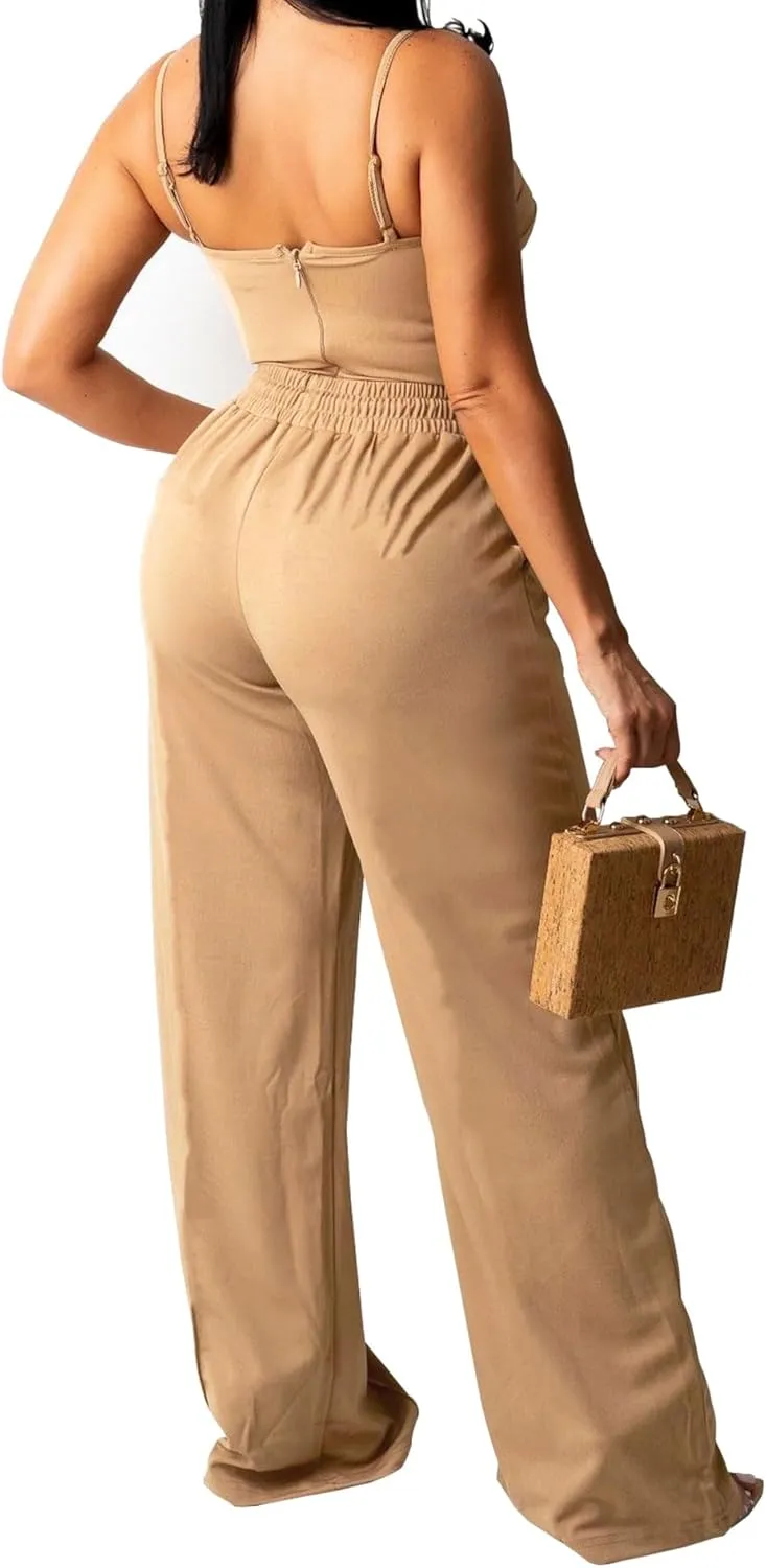 PINSV Women's Casual Wide Leg Pants High Waisted Drawstring Baggy Sweatpants Elastic Straight Leg Lounge Pants