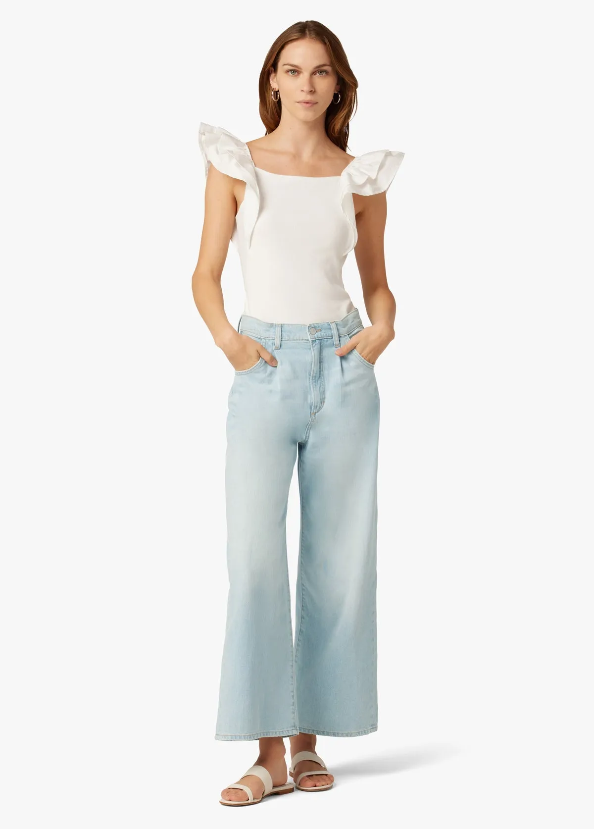 Pleated Wide Leg Ankle Jeans