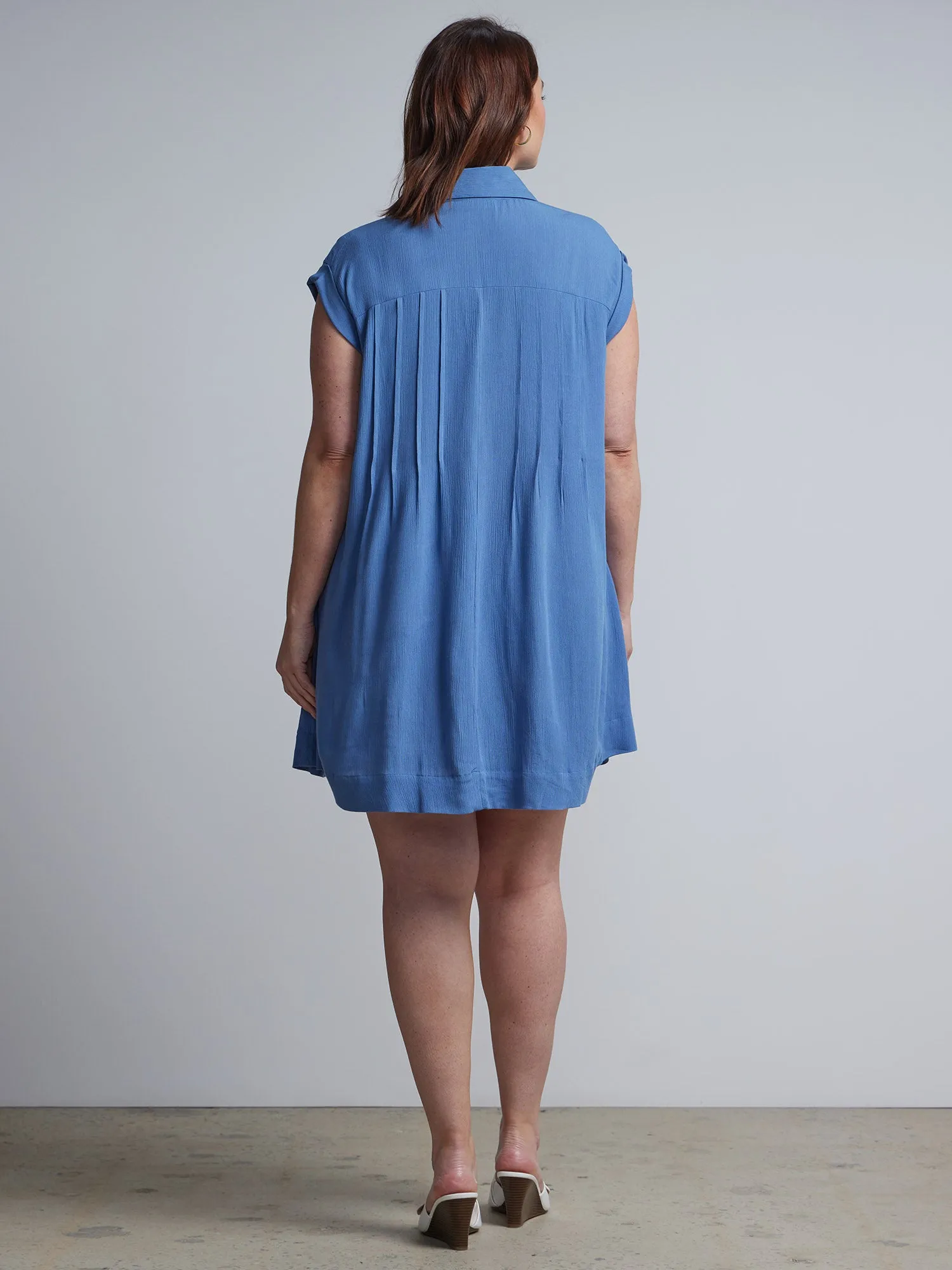 Plus Gauze Button-Front Shirtdress