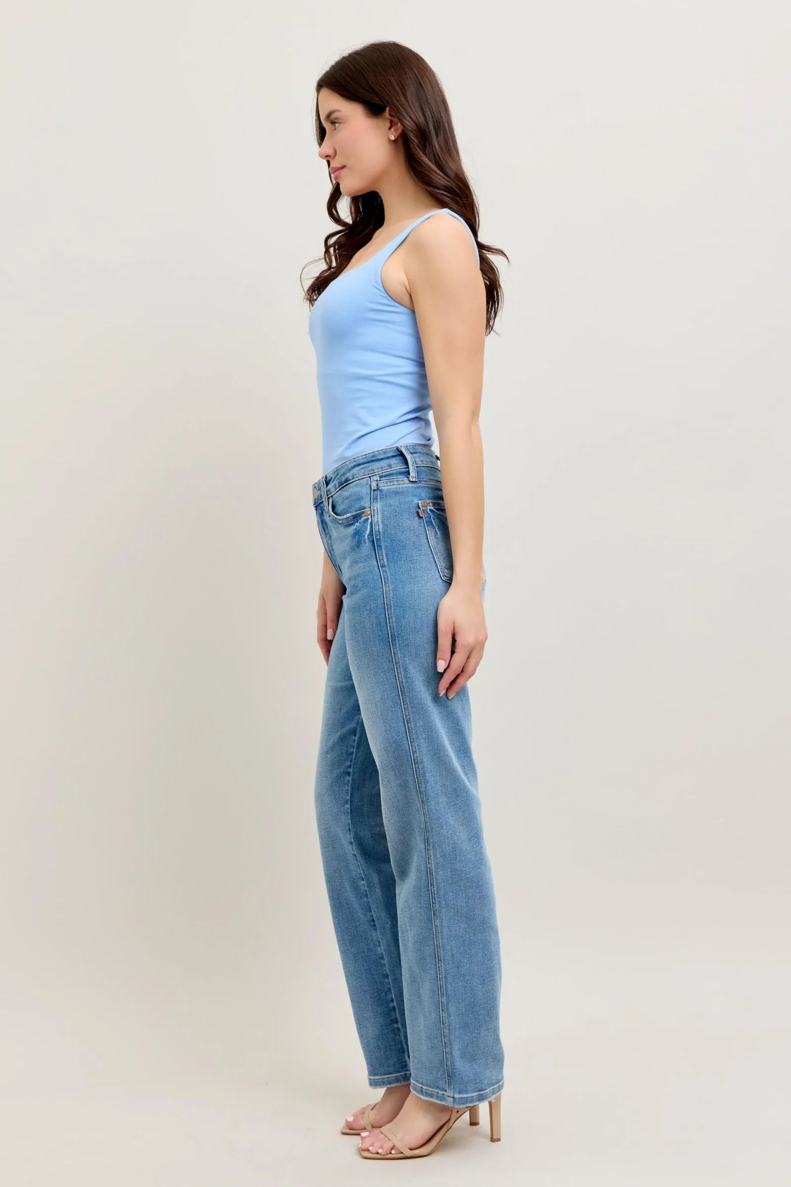 PRE-ORDER Judy Blue Mid Rise Tummy Control Vintage Wash Straight Jeans