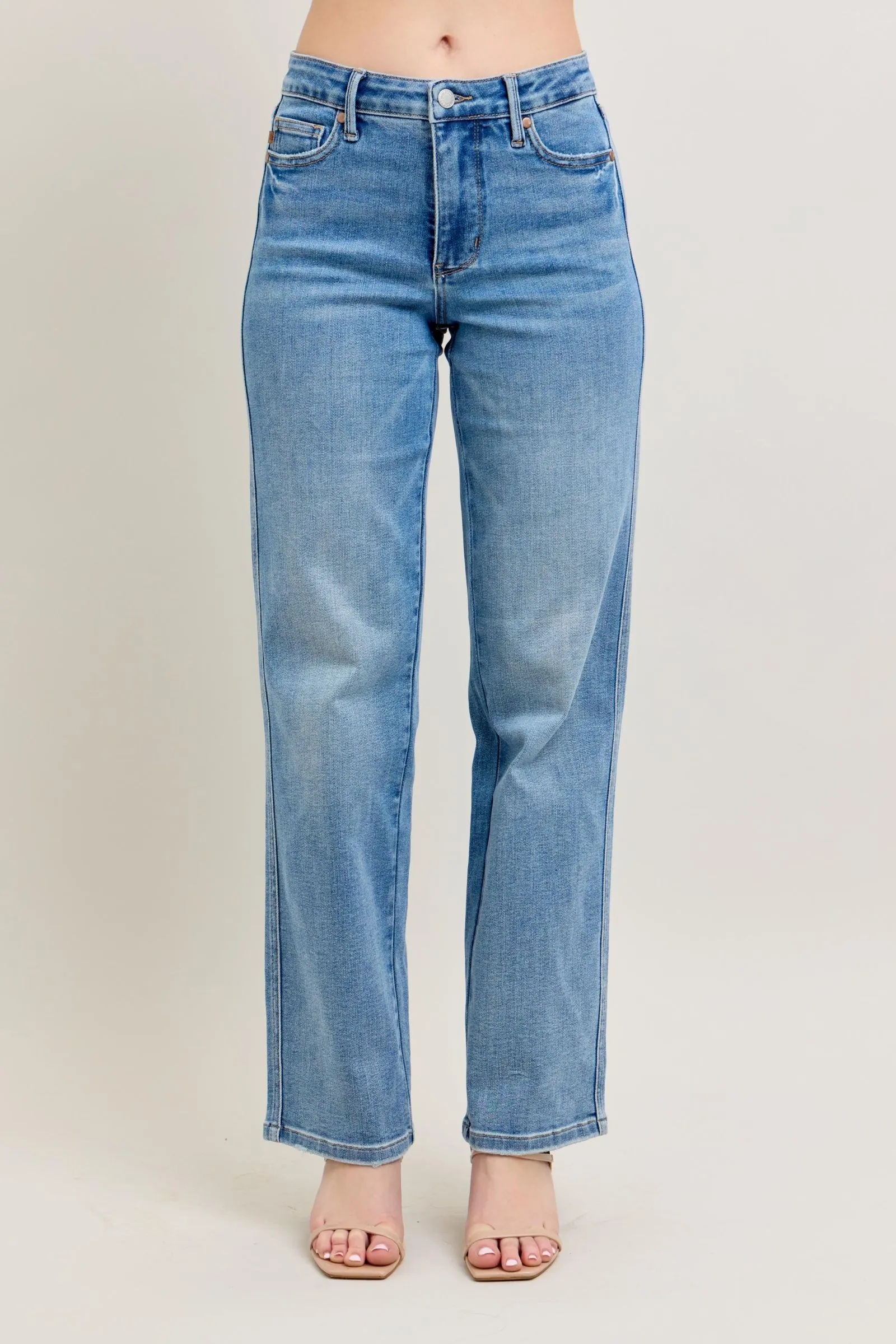 PRE-ORDER Judy Blue Mid Rise Tummy Control Vintage Wash Straight Jeans