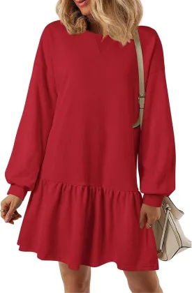 PRETTYGARDEN Womens Patchwork Sweatshirt Dress Spring Casual Long Sleeve Crewneck Pullover Cute Babydoll Mini Dresses