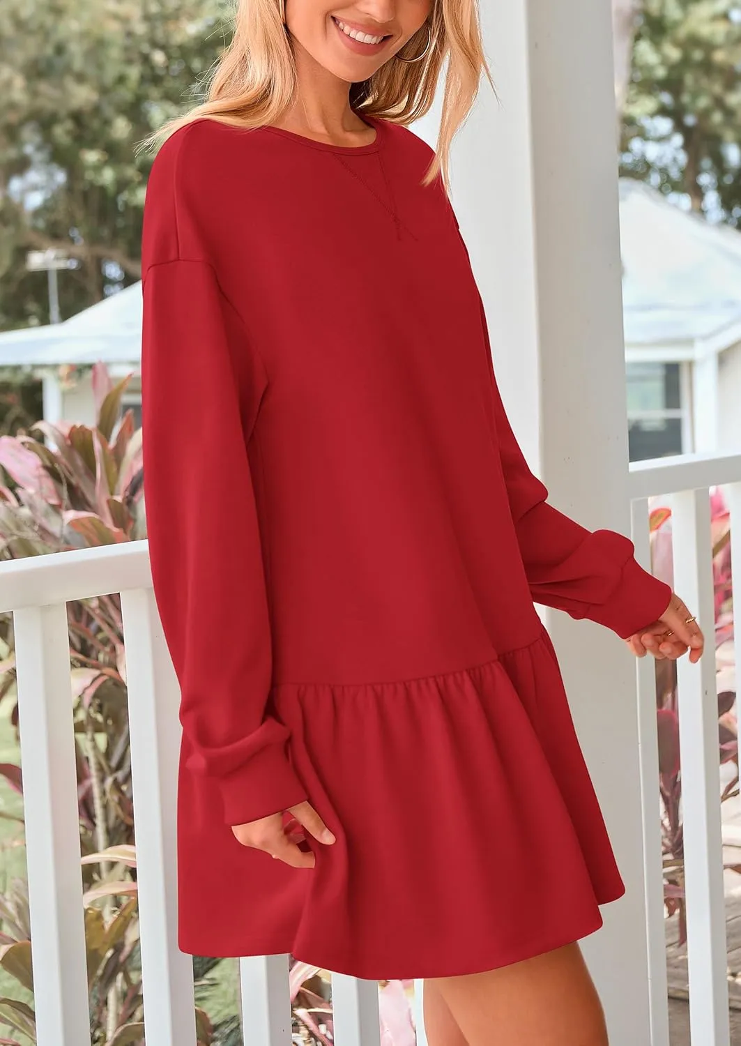 PRETTYGARDEN Womens Patchwork Sweatshirt Dress Spring Casual Long Sleeve Crewneck Pullover Cute Babydoll Mini Dresses