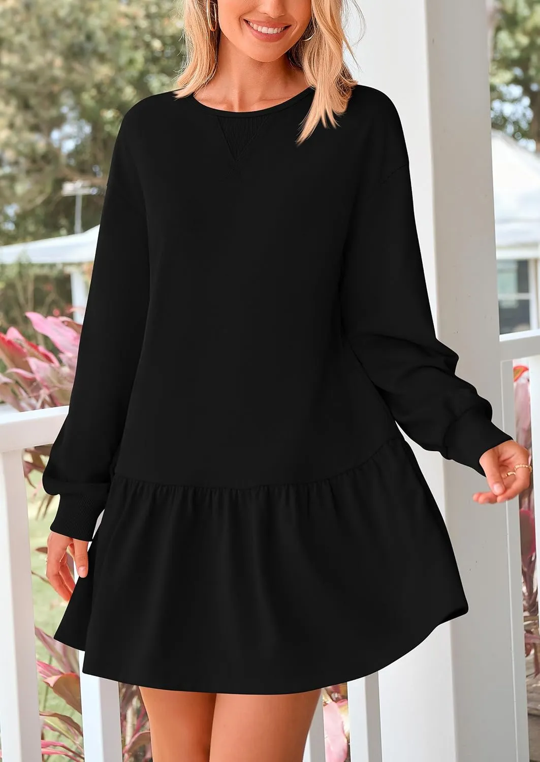 PRETTYGARDEN Womens Patchwork Sweatshirt Dress Spring Casual Long Sleeve Crewneck Pullover Cute Babydoll Mini Dresses