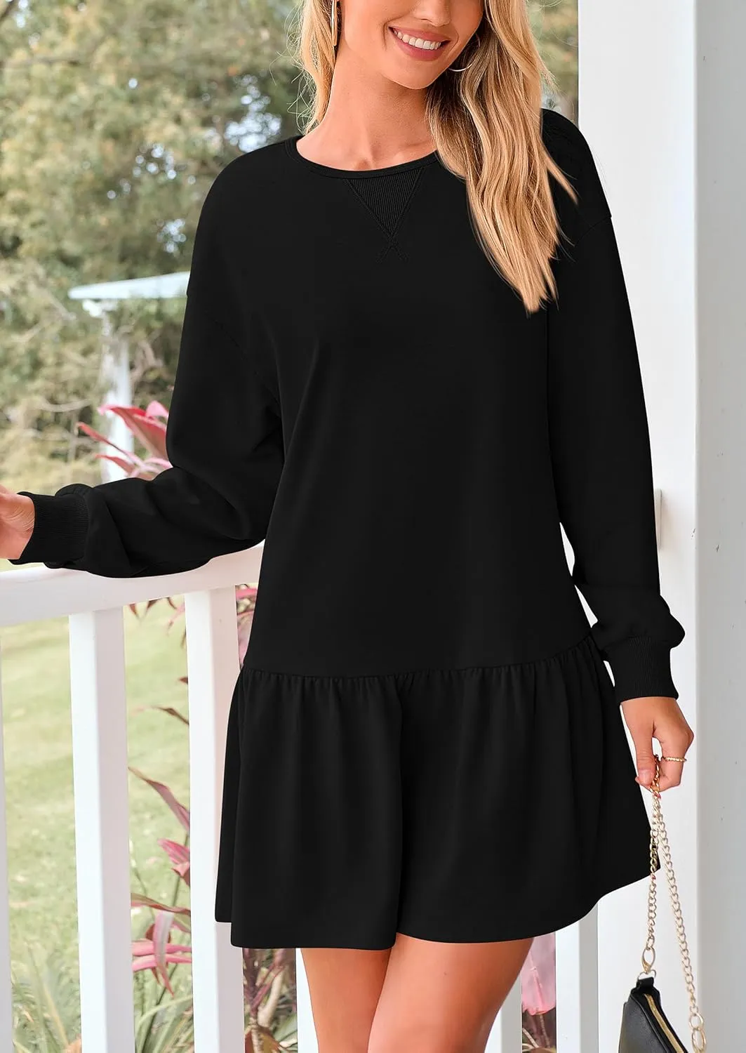 PRETTYGARDEN Womens Patchwork Sweatshirt Dress Spring Casual Long Sleeve Crewneck Pullover Cute Babydoll Mini Dresses