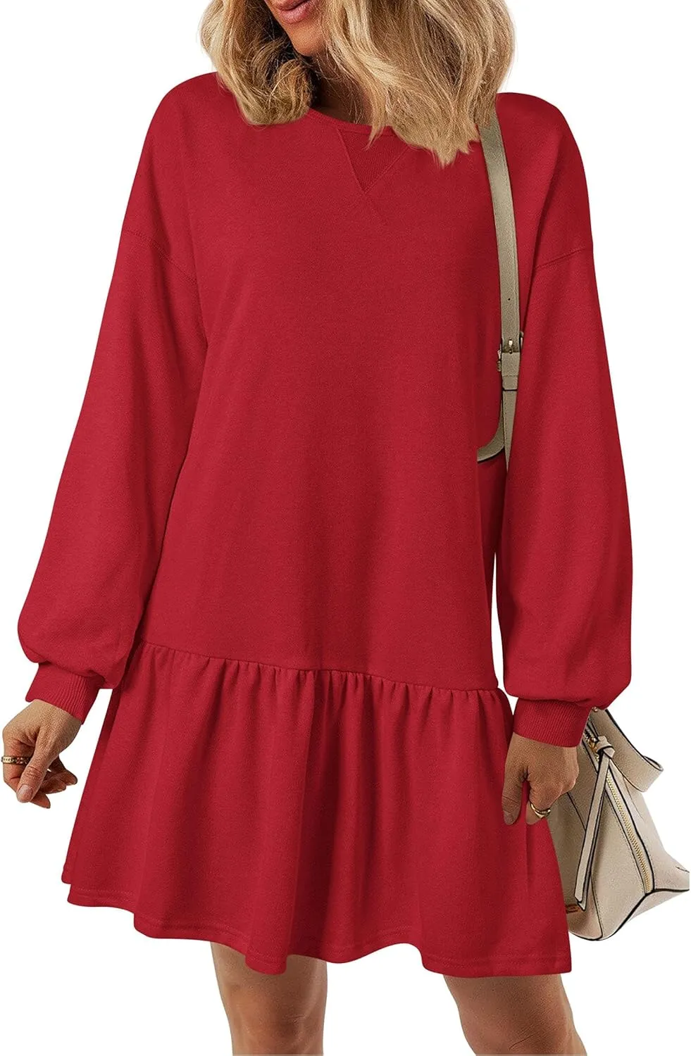 PRETTYGARDEN Womens Patchwork Sweatshirt Dress Spring Casual Long Sleeve Crewneck Pullover Cute Babydoll Mini Dresses