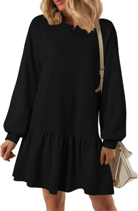 PRETTYGARDEN Womens Patchwork Sweatshirt Dress Spring Casual Long Sleeve Crewneck Pullover Cute Babydoll Mini Dresses