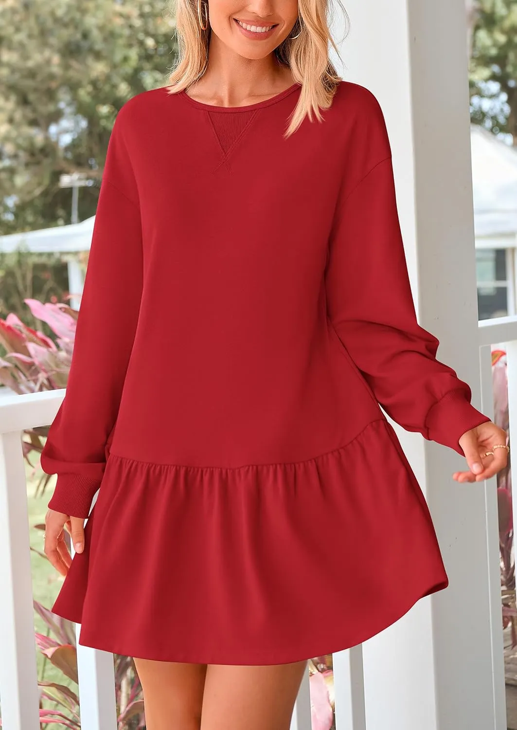 PRETTYGARDEN Womens Patchwork Sweatshirt Dress Spring Casual Long Sleeve Crewneck Pullover Cute Babydoll Mini Dresses