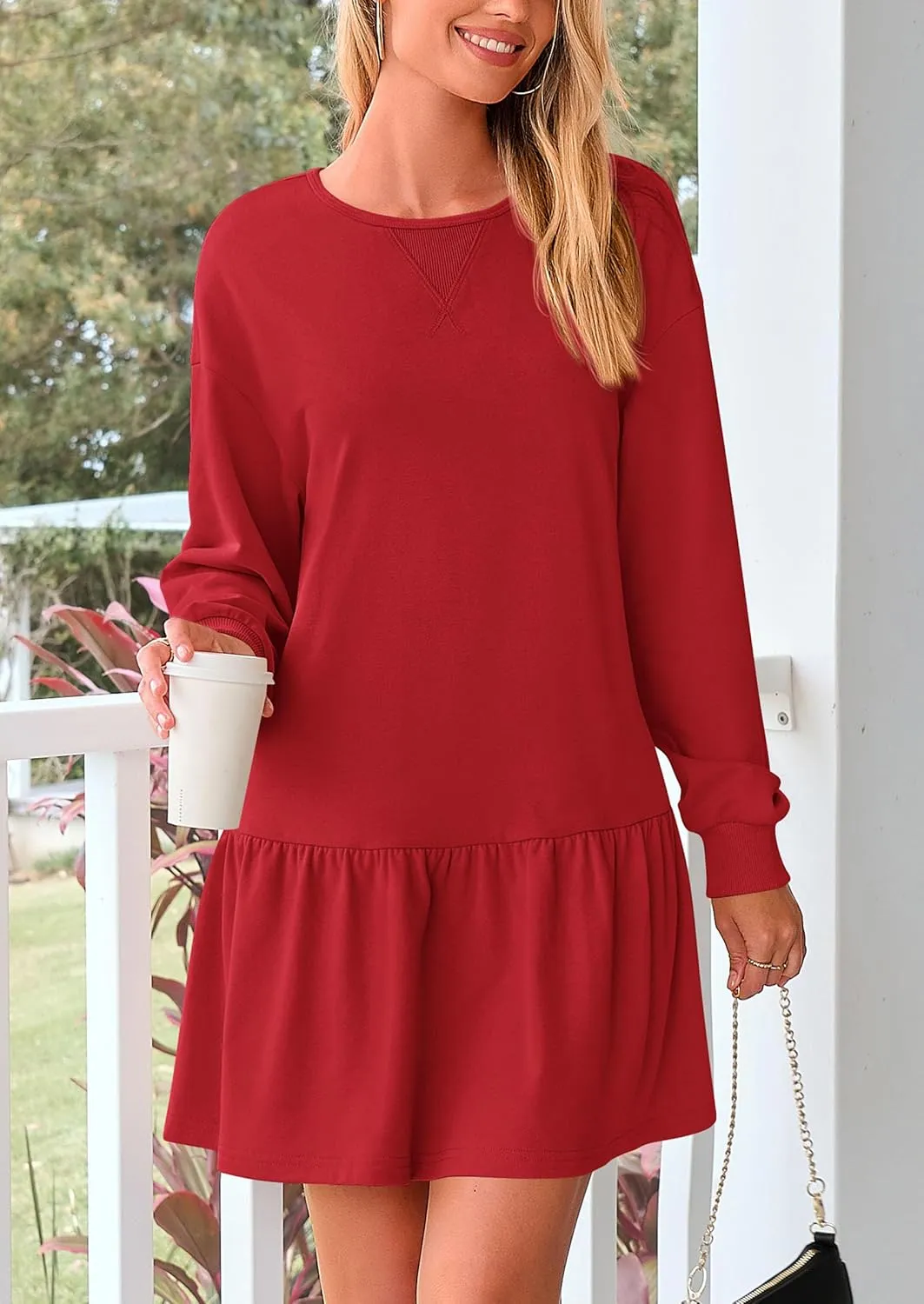 PRETTYGARDEN Womens Patchwork Sweatshirt Dress Spring Casual Long Sleeve Crewneck Pullover Cute Babydoll Mini Dresses