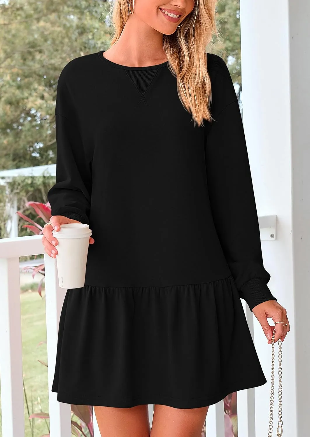 PRETTYGARDEN Womens Patchwork Sweatshirt Dress Spring Casual Long Sleeve Crewneck Pullover Cute Babydoll Mini Dresses