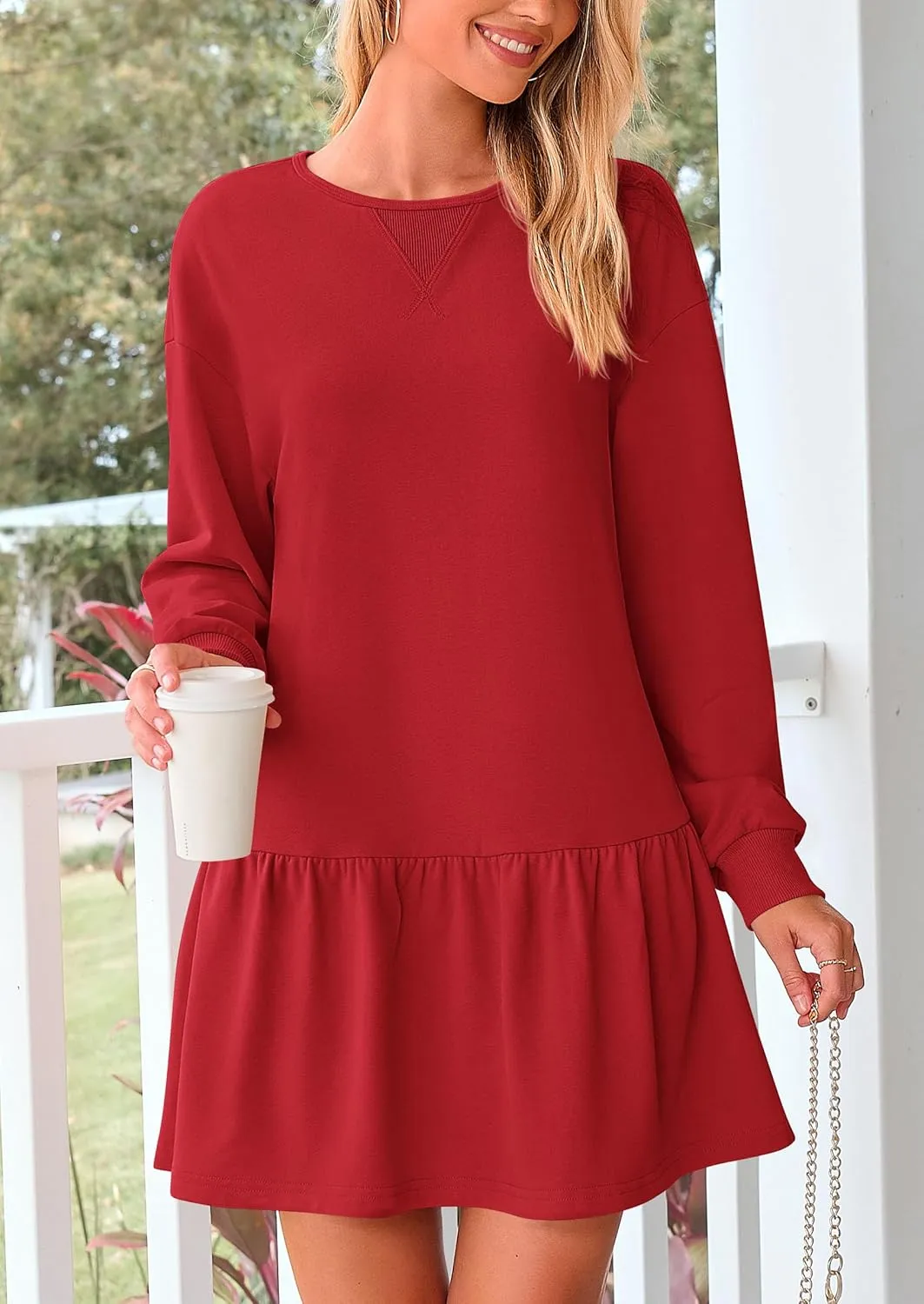PRETTYGARDEN Womens Patchwork Sweatshirt Dress Spring Casual Long Sleeve Crewneck Pullover Cute Babydoll Mini Dresses