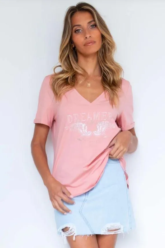 Refuge Dreamer Dreamer Midnight Los Angeles Wings Musk Pink Tee DNO14-LP