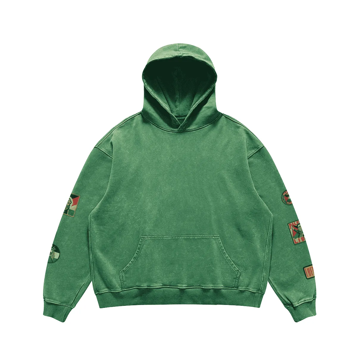 RELAXED FIT VINTAGE PALESTINIAN PRINTED PATCHES FADED HOODIE