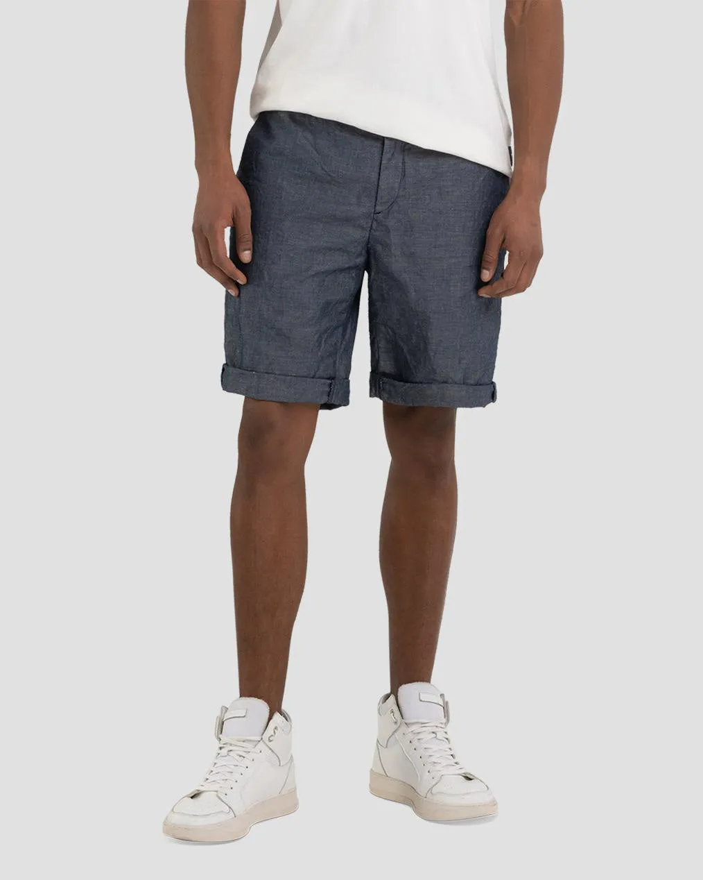 Replay Sartoriale Bermuda Chino Linen Denim Shorts - Dark Blue